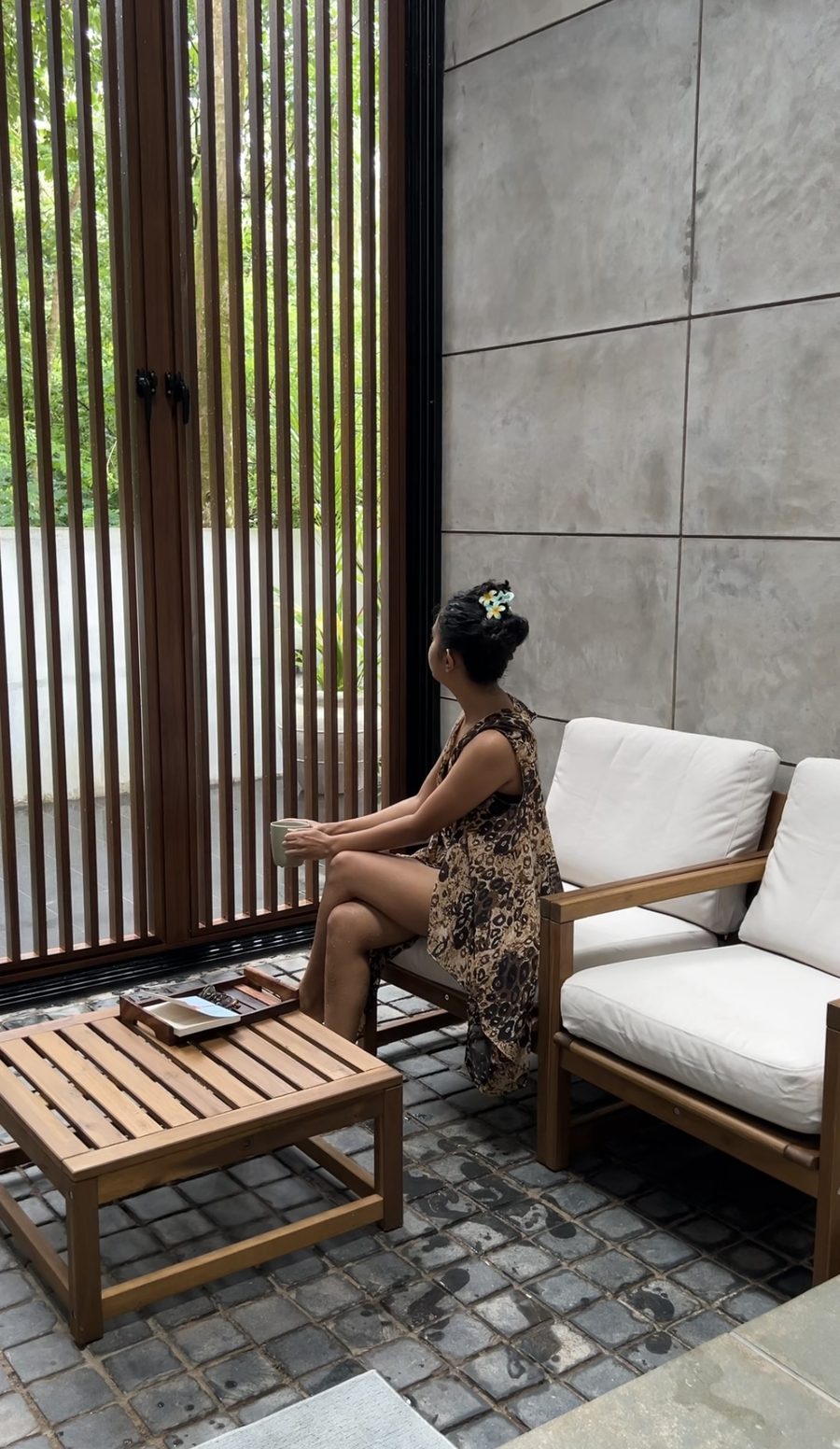 Quiet moment on a shaded patio