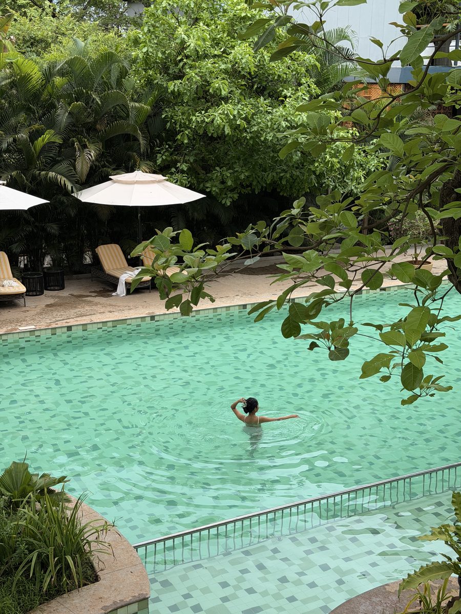 Swimming in a forest pool