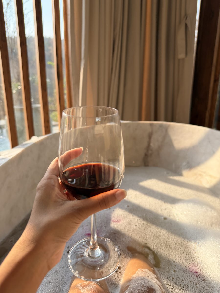 A glass of red at golden hour