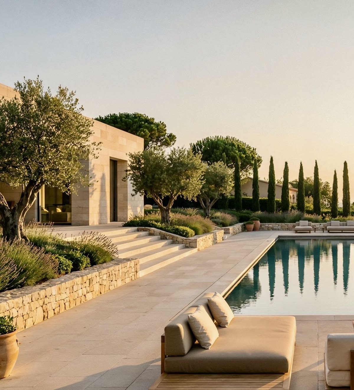 Golden hour villa and infinity pool